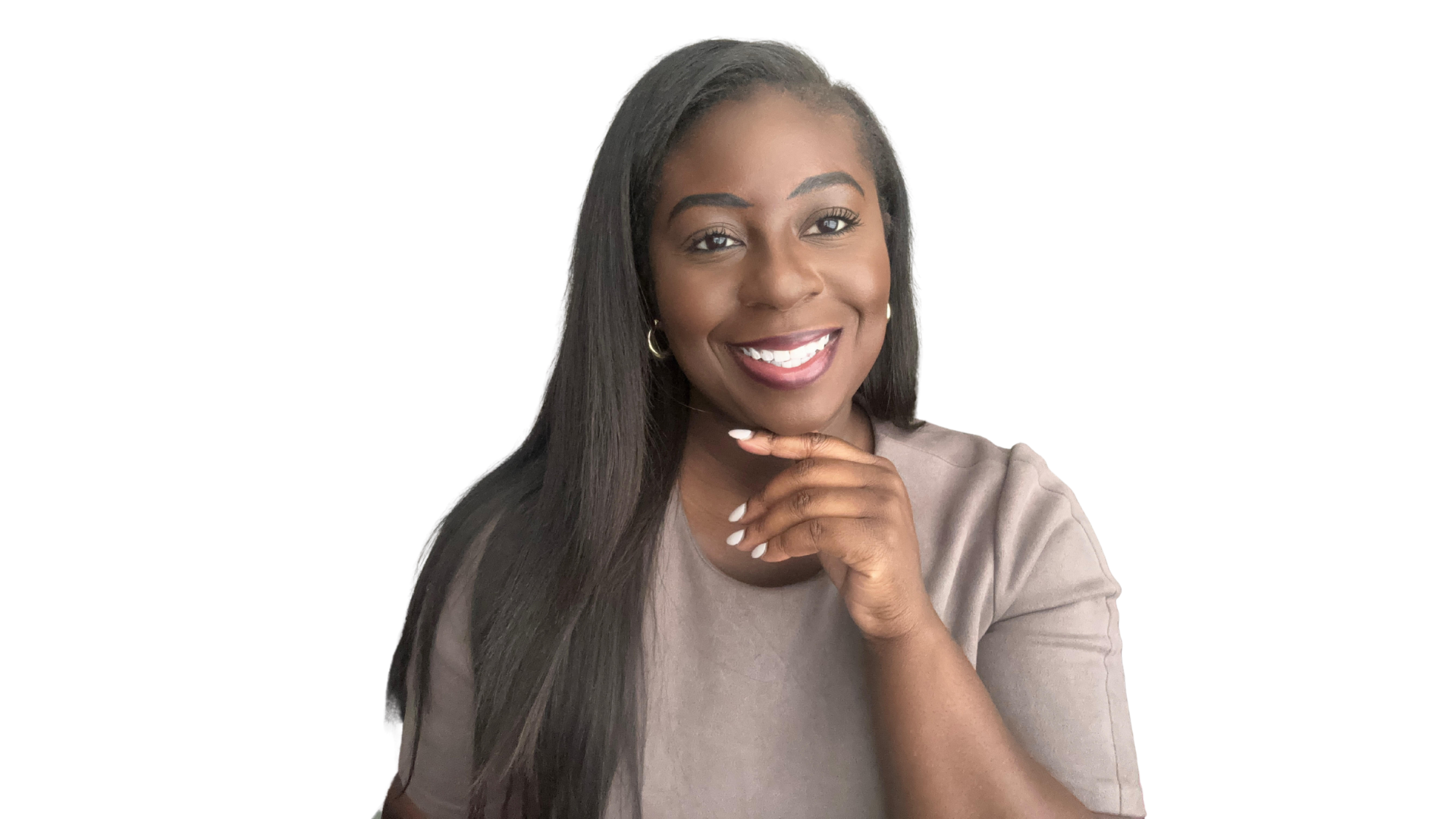 Portrait of Moriah Davis smiling with her hand near her chin