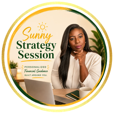 Sunny Strategy Session graphic with Moriah Davis at a laptop